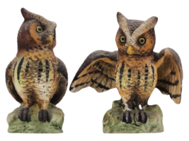 Vintage Lefton Brown Owl Spread Wings Salt And Pepper Shakers KW2726 - £8.28 GBP