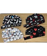 Lot of 4 Tie Scrub Caps Dog Print, Nurse Doctor, Golf Balls, Woodland An... - $17.82