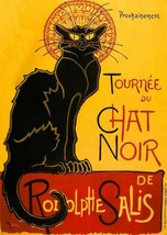 Le chat noir tournee art nouveau cat black ceramic tile mural backsplash 12&quot;x18&quot; - £59.20 GBP