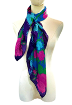 Scarf Blue Purple Pink Roses Floral Paisley Shawl Head Cover Tie 33.75 x... - $12.49