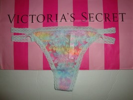 Victoria&#39;s Secret &quot;Pink&quot; Lace Strappy Thong Panty Pink Bubble Sunset Sz S - £9.91 GBP