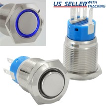 19Mm Stainless Steel Momentary Push Button Switch With Blue Led - £11.78 GBP