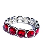 Rhinestone Bracelet Stretch, Red Crystal Bracelet, Pageant Prom Jewelry,... - £30.95 GBP
