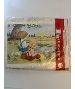 Vintage Japanese Kazari Punch Embroidery Kit Boy &amp; Girl Fishing - $32.71