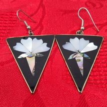 Beautiful Vintage Alpaca Mexico Enamel Dangle Triangle Earrings 1 1/2” - $19.98