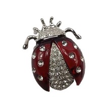 Vintage Silver Red Ladybug Insect w Clear Rhinestones Brooch Pin - $11.84