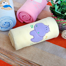 [Purple Hippo - Yellow] Embroidered Applique Coral Fleece Baby Throw Blanket ... - £24.32 GBP