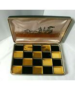 Black Gold Farrington Jewelry Box Case Checkerboard Insert Vintage Fire ... - €38,24 EUR