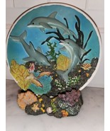 Decorative Collectible 7&quot; Plate Ocean Scene Dolophins, Coral, Stand Holder - $20.16 CAD