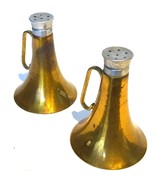 Vintage Brass Horn / Megaphone Salt &amp; Pepper Shakers w/ Glass Interior - $11.28