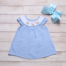 NEW Boutique Easter Bunny Rabbit Girls Sleeveless Blue Gingham Plaid Dress - £4.08 GBP+