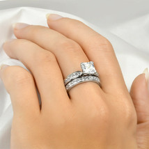 2.5 CT Princess Cut Wedding Band Engagement Ring Set CZ Solid Silver Size 5-9 - £48.74 GBP