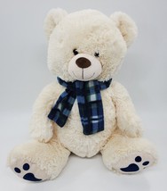 Dan Dee X- Large Holiday Bear Cream w Plaid Scarf 22&quot; Plush Stuffed Animal Toy  - £37.33 GBP