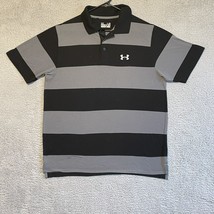 Under Armour Shirt Adult L Black Gray Striped Heat Gear Polo Mens - $13.46