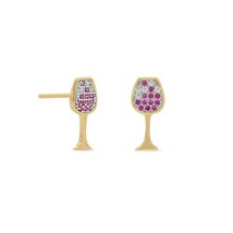 0.30 Ct Diamonds Red Wine Glass Studs Women Party Earrings  14k Yellow Gold Over - £78.13 GBP