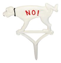 Cast Iron Keep Off The Grass No! Peeing Dog White Garden Stake Sign 12"H - $24.99