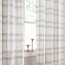 63&quot; Long Geometric Check Grommets Top Semi Sheer Window Treatment Heavy Rustic - $43.96