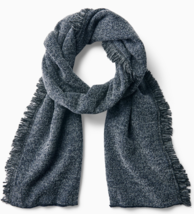 Sferra Gavia Wool Blend Scarf Navy Blue Mix 15x78" Fringed/Black Back It... - $48.90