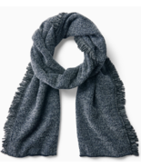 Sferra Gavia Wool Blend Scarf Navy Blue Mix 15x78" Fringed/Black Back It... - $48.90