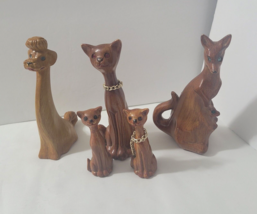 MCM Vtg Faux Wood Animals Lot Rhinestone Eyes Cat Kittens Kangaroo w/Joe... - £27.76 GBP