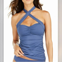 La Blanca Island Goddess Convertible Tankini Ruched Molded Cups Blue 4 - £23.10 GBP