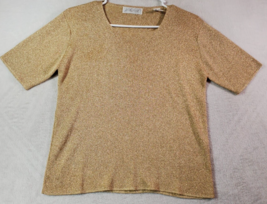 LORD &amp; TAYLOR Shirt Top Womens Size Medium Gold Rayon Short Sleeve Round Neck - £15.81 GBP