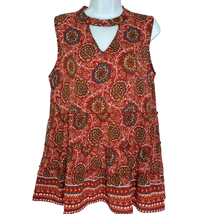 C Burgundy Floral Sleeveless Cut Out High Neck Layered Blouse Size L - £20.02 GBP