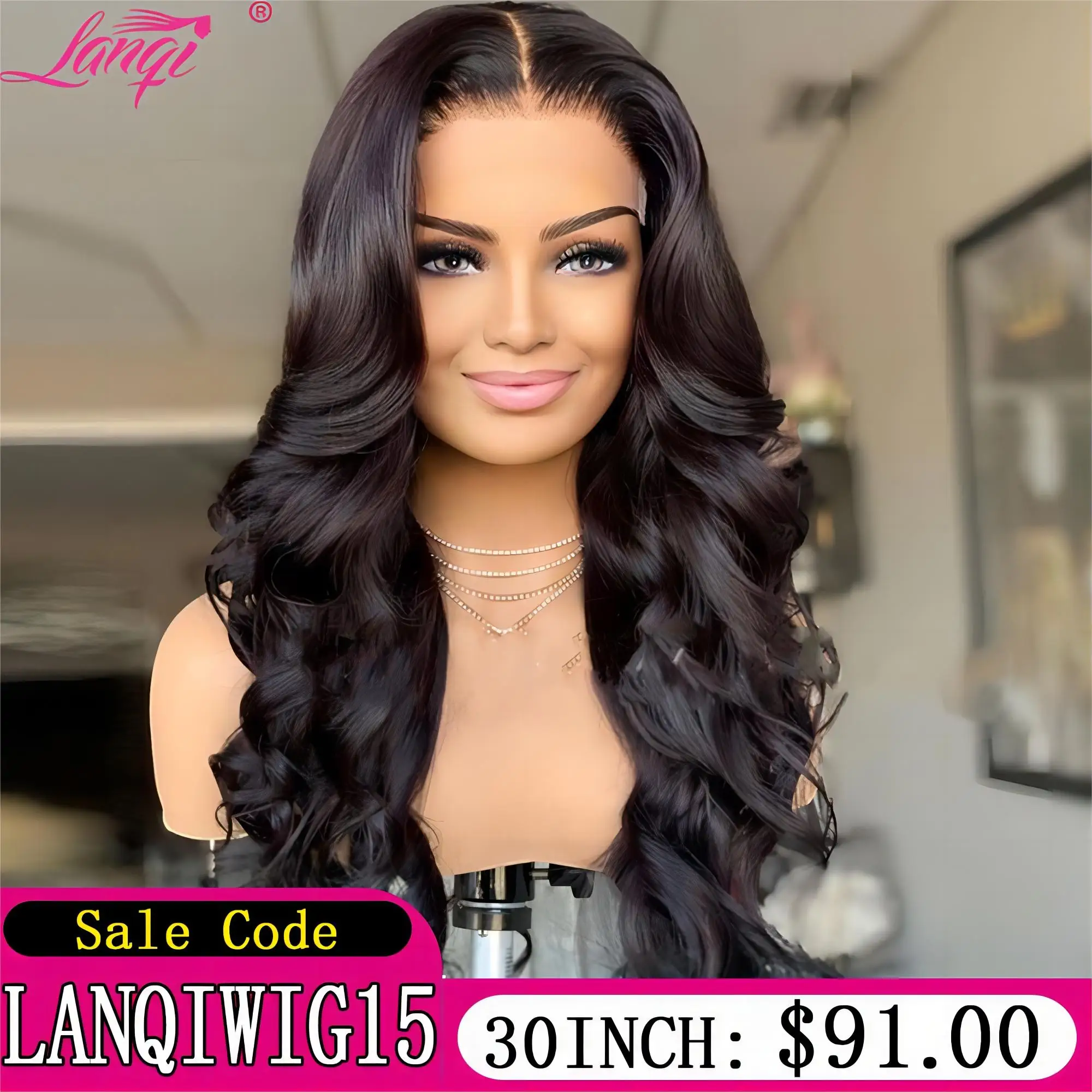 Body Wave Lace Front Wig Lanqi Human Hair Lace Frontal Wig 13x4 Transparent La - £47.59 GBP+