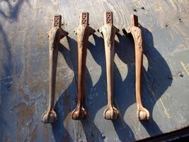 Set of 4 Ornate Carved Mahogany Wood Ball and Claw Table Legs 29" C.1800's - $183.15