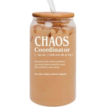 Chaos Coordinator Gifts - 16 Oz Iced Coffee Glass Cup With Bamboo Lid And Straw  - £28.18 GBP