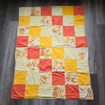 Vintage Baby Blanket Quilt Yellow Ducks Rockets Space Anthropomorphic Nursery - £39.91 GBP
