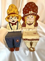 Vintage Folk Art Hand Crafted Wooden Shelf Sitters Country Couple 11 Inches Tall - £21.96 GBP