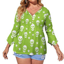 Green Skull Print Ruffled Petal Sleeve Top - $24.99