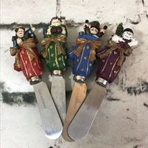 Christmas Cheese Speader Knives Lot Of 4 Resin Figural Stainless Steele - $14.84