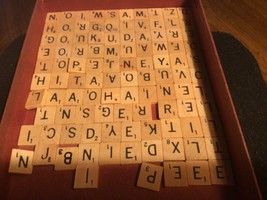 104 Scrabble Wood Letter  Tiles from  Old Scrabble Game Parts Crafts - $5.69