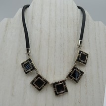 White House Black Market Necklace Glass Tiles Swirls Leather 18&quot; Silver ... - $19.79