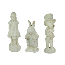3 Piece Alice in Wonderland, Rabbit &amp; Mad Hatter Antique White Cement Statues - £182.00 GBP