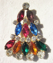 Christmas Tree Abstract Pin Brooch Marquise and Round Faceted Crystals Vintage - £34.16 GBP