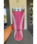 Rose Red 40Oz Baseball Rhinestone Tumbler Cup - $59.03 CAD