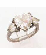 925 Sterling Silver Vintage Love Heart Cutout 3 Stone Wedding Ring  Sz 7... - $36.94