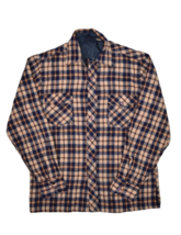 Vintage 80s Flannel Shirt Mens M Plaid Navy Beige Long Sleeve Button Up Top - $24.04