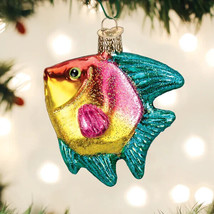 Old World Christmas PINK/YELLOW Tropical Angelfish Christmas Ornament 12624 - £13.49 GBP