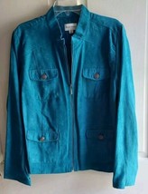 Studio Works Faux Suede Zip Up Blazer Jacket Size 16 Aqua Vintage NWT Po... - $32.43