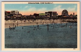 Oceano Bathing Coney Island New York Città Ny Nyc Unp Non Usato Lino Cartolina - £2.40 GBP