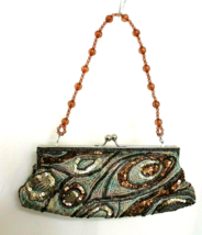 BROWN, GOLD &amp; BRONZE EMBROIDERED, SEQUINED &amp; BEADED CLUTCH PURSE BEADED ... - £26.66 GBP