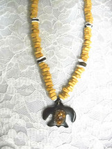 Light &amp; Dark Brown Wood Puka Beads W White &amp; Sea Turtle Shell Pendant Necklace - £6.83 GBP