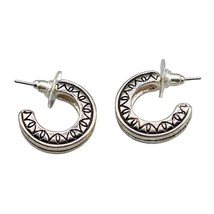 Small Pierced Hoop Earrings Delicate Swirl Edged Engrave Design Silver Tone - £6.69 GBP