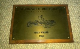 Vintage Birthplace of Speed Association First Award 1966 Wall  Plaque  - $25.99