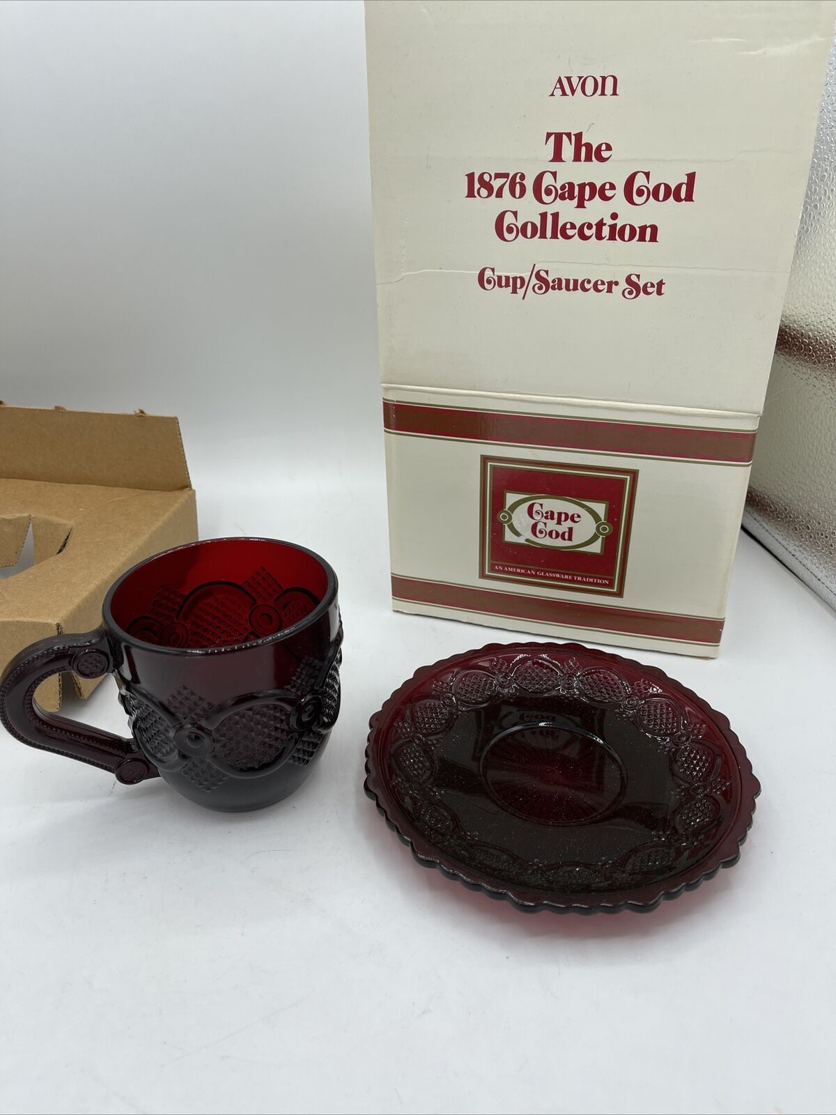 Vintage Avon The 1876 Cape Cod Collection Ruby Red Cup/Saucer Set - £13.31 GBP