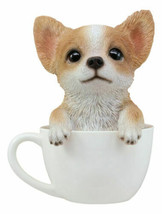 Realistic Tan Chihuahua Dog in Teacup Statue 5.75&quot;H Pet Pal Chihuahuas D... - £25.86 GBP